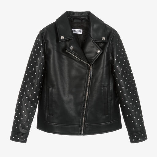Moschino Kid-Teen-Girls Black Faux Leather Bikers Jacket | Childrensalon Outlet