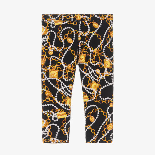 Moschino Baby-Girls Black & Gold Cotton Logo Leggings | Childrensalon Outlet