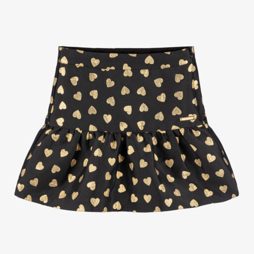 Moschino Kid-Teen-تنورة جاكار بقلوب لون أسود وذهبي | Childrensalon Outlet