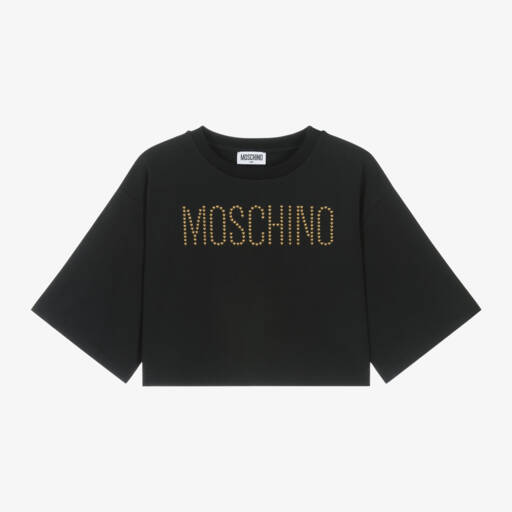 Moschino Kid-Teen-Girls Black Gold Studded Tee | Childrensalon Outlet