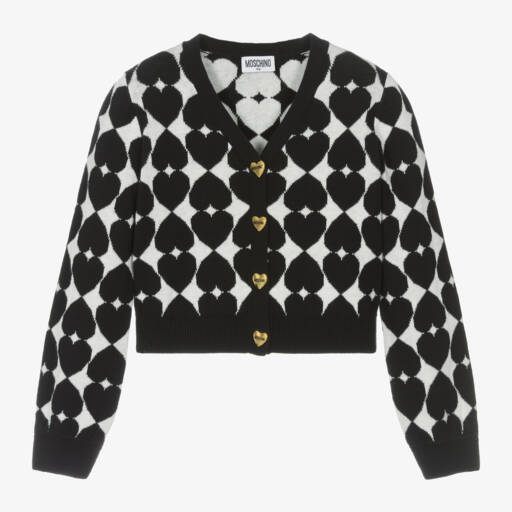 Moschino Kid-Teen-Girls Black Heart Knit Cardigan | Childrensalon Outlet