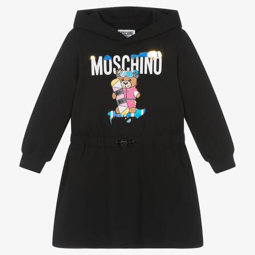 Moschino Kid-Teen-Girls Black Hooded Logo Dress | Childrensalon Outlet