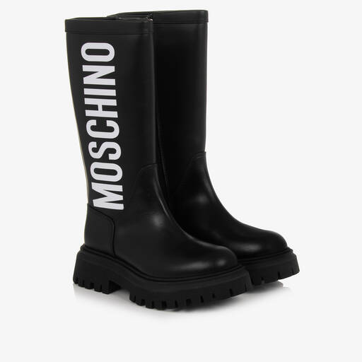 Moschino Kid-Teen-Girls Black Leather Boots | Childrensalon Outlet