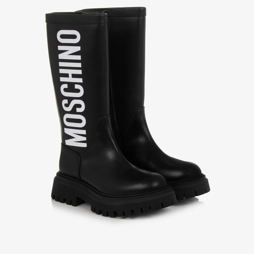 Moschino Kid-Teen-Schwarze Lederstiefel für Mädchen | Childrensalon Outlet