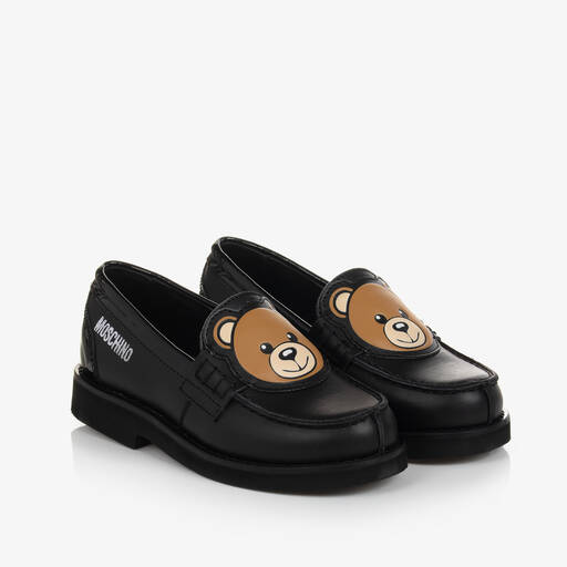 Moschino Kid-Teen-Girls Black Leather Teddy Bear Loafers | Childrensalon Outlet