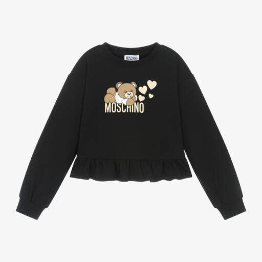 Moschino Kid-Teen- سويتشيرت بشعار الدب تيدي قطن لون أسود للبنات | Childrensalon Outlet