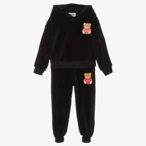 Moschino Kid-Teen-Черный спортивный костюм из велюра с медвежонком | Childrensalon Outlet
