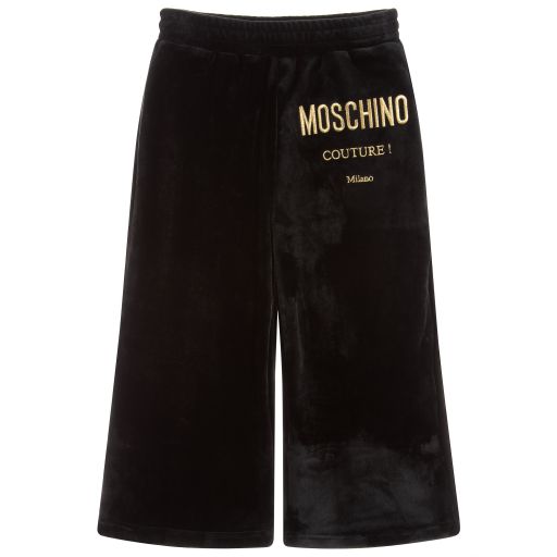 Moschino Kid-Teen-Girls Black Velour Trousers | Childrensalon Outlet