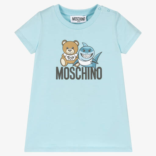 Moschino Baby-Голубая хлопковая футболка с медвежонком | Childrensalon Outlet