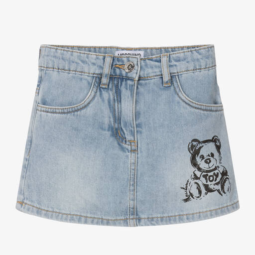 Moschino Kid-Teen-Girls Blue Denim Teddy Bear Skort | Childrensalon Outlet