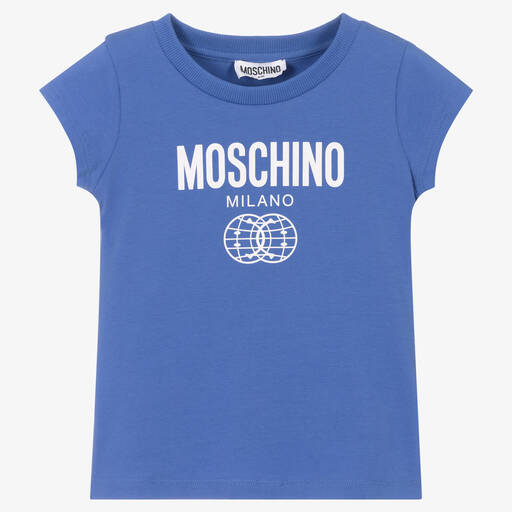 Moschino Kid-Teen-Girls Blue Double Smiley Logo T-Shirt | Childrensalon Outlet