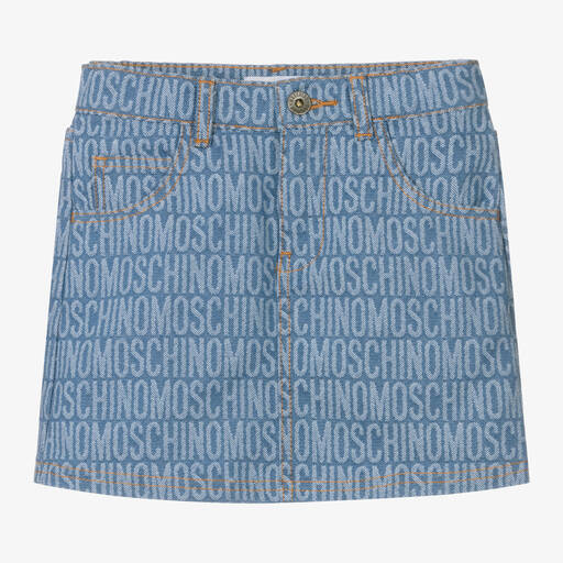 Moschino Kid-Teen-تنورة جاكارد قطن دنيم لون أزرق | Childrensalon Outlet