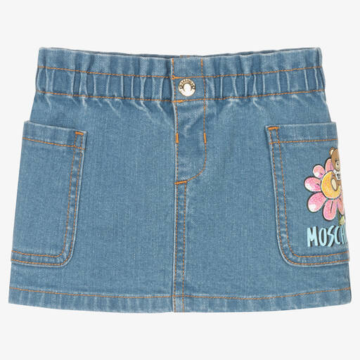 Moschino Baby-Girls Blue Teddy Bear Denim Skirt | Childrensalon Outlet