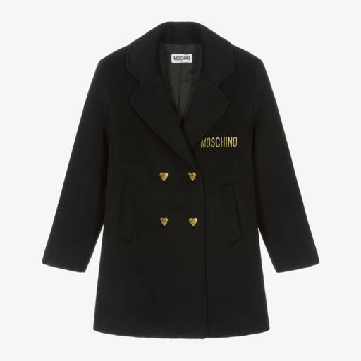 Moschino Kid-Teen-معطف صوف لون أسود للبنات | Childrensalon Outlet