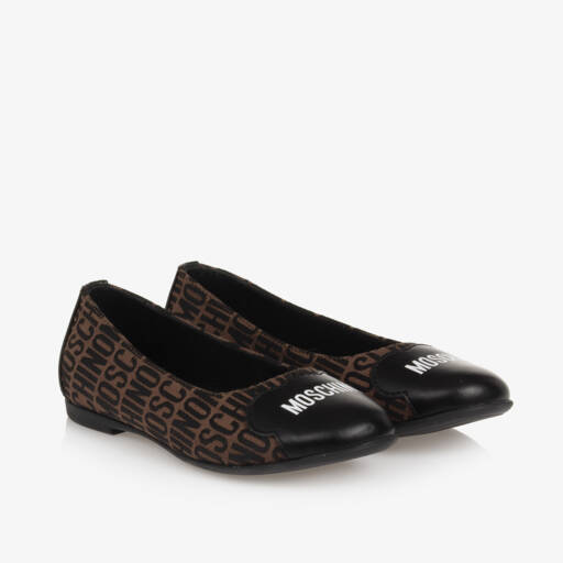 Moschino-Girls Chocolate Jacquard Ballet Flats | Childrensalon Outlet