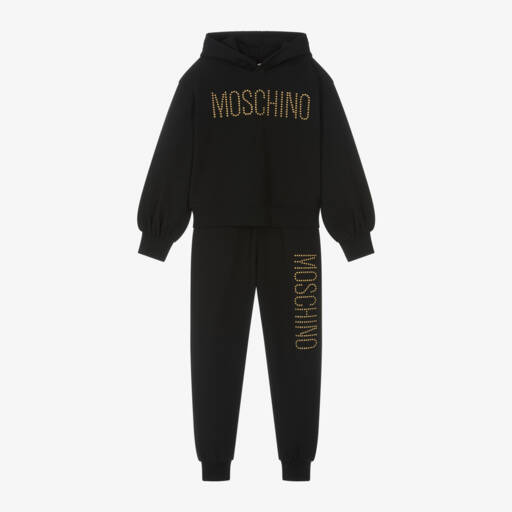 Moschino Kid-Teen-بدلة رياضية بشعار مرصع قطن لون أسود للبنات | Childrensalon Outlet