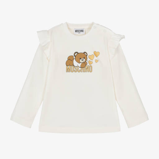 Moschino Baby-Girls Cream Cotton Bear Top | Childrensalon Outlet