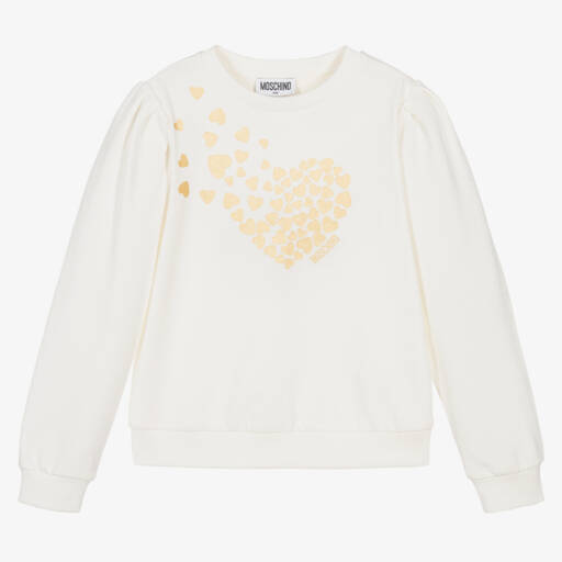 Moschino Kid-Teen-Girls Cream Cotton Heart Design Sweatshirt | Childrensalon Outlet