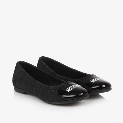 Moschino-Girls Ebony Jacquard Ballet Flats | Childrensalon Outlet