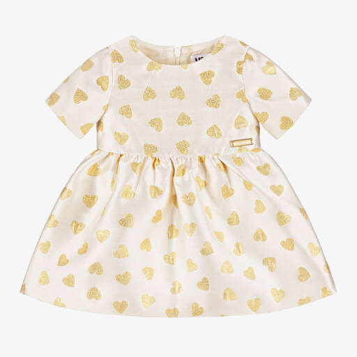 Moschino Baby-فستان بقلوب جاكار لون ذهبي وعاجي | Childrensalon Outlet