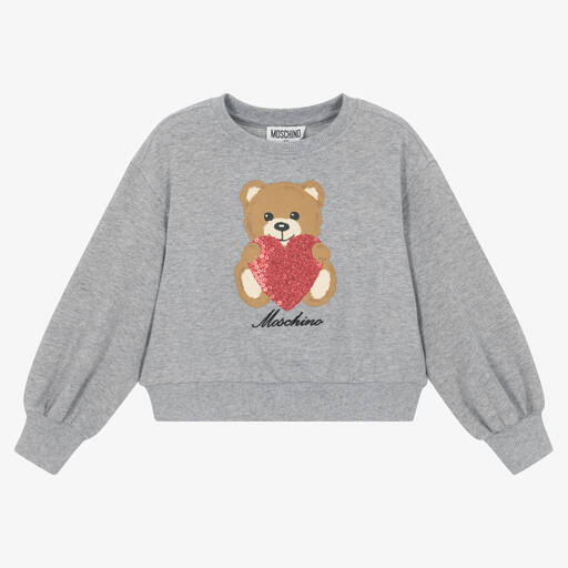 Moschino Кид-Тин-Серый хлопковый свитшот с сердцем | Childrensalon Outlet
