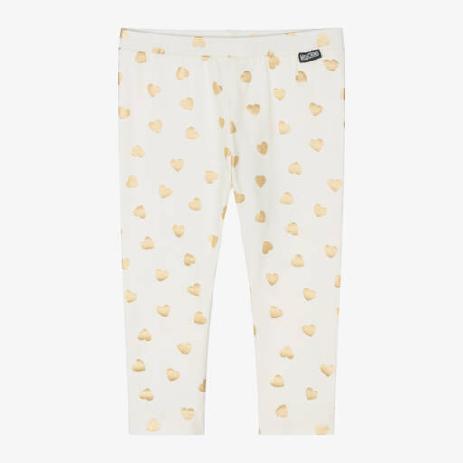 Moschino Малыши-Кремовые хлопковые легинсы с сердечками для девочек | Childrensalon Outlet