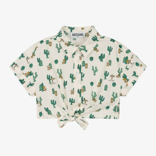 Moschino Кид-Тин-Girls Ivory Cotton Cactus Bear Shirt | Childrensalon Outlet