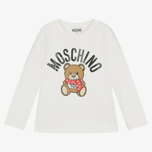 Moschino Kid-Teen-Girls Ivory Cotton Festive Teddy Top | Childrensalon Outlet