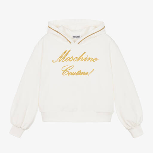 Moschino Kid-Teen-Girls Ivory Cotton Logo Hoodie | Childrensalon Outlet
