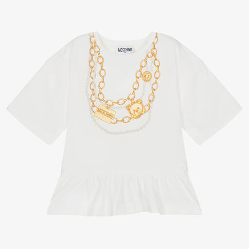 Moschino Kid-Teen-Girls Ivory Cotton Necklace T-Shirt | Childrensalon Outlet