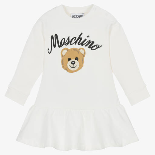 Moschino Baby-Girls Ivory Cotton Teddy Bear Dress | Childrensalon Outlet