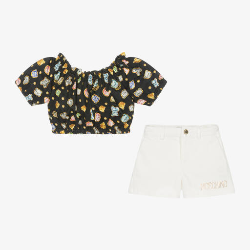 Moschino Kid-Teen-طقم شورت تيدي بير قطن بوبلين لون عاجي للبنات | Childrensalon Outlet