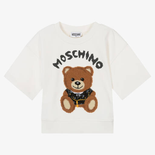 Moschino Kid-Teen-Girls Ivory Cotton Teddy Bear Sweatshirt | Childrensalon Outlet