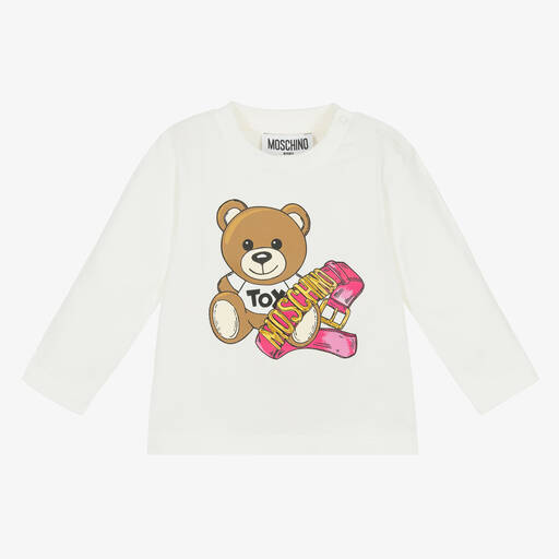 Moschino Baby-Girls Ivory Cotton Teddy Bear Top | Childrensalon Outlet