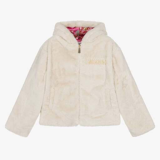 Moschino Kid-Teen-Girls Ivory Faux Fur Jacket | Childrensalon Outlet