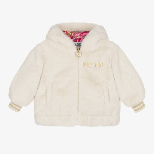 Moschino Baby-جاكيت أطفال بناتي فرو صناعي لون عاجي  | Childrensalon Outlet