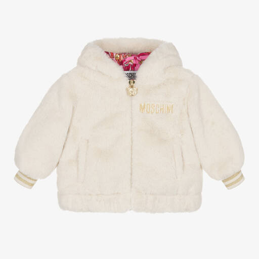 Moschino Baby-جاكيت أطفال بناتي فرو صناعي لون عاجي | Childrensalon Outlet