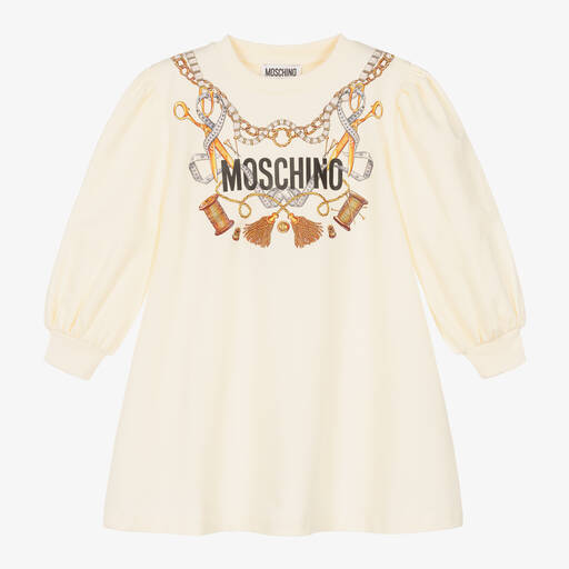 Moschino Kid-Teen-Girls Ivory & Gold Cotton Jersey Dress | Childrensalon Outlet