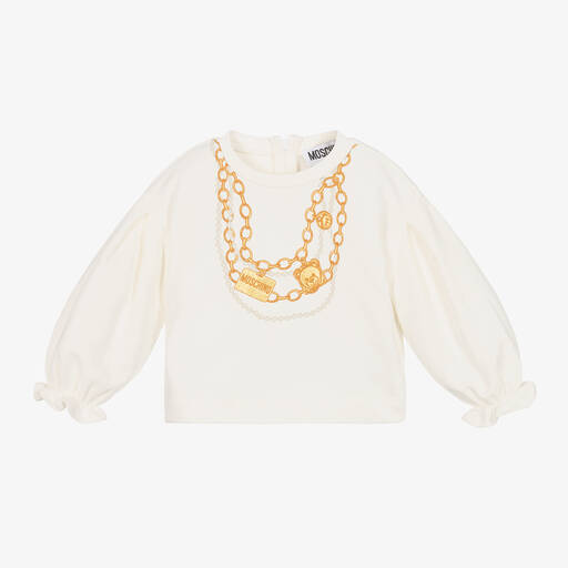 Moschino Baby-Girls Ivory & Gold Cotton Sweatshirt | Childrensalon Outlet