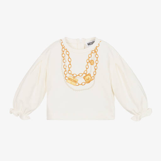 Moschino Baby-Girls Ivory & Gold Cotton Sweatshirt | Childrensalon Outlet