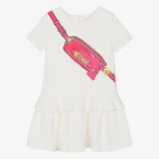 Moschino Kid-Teen-Taschenprint-Kleid Elfenbein & Pink | Childrensalon Outlet