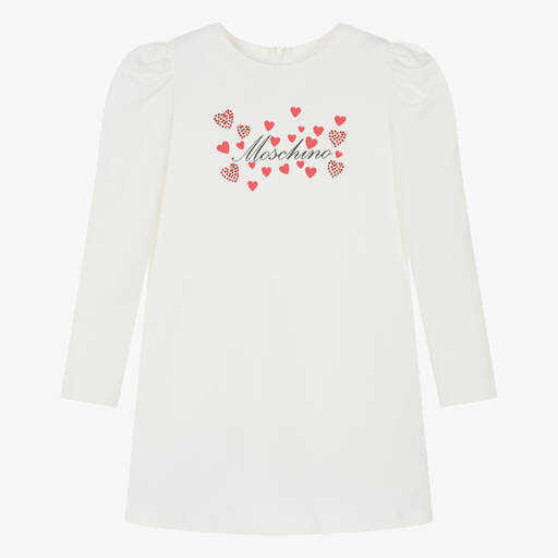 Moschino Кид-Тин-Кремовое платье с красными стразами | Childrensalon Outlet