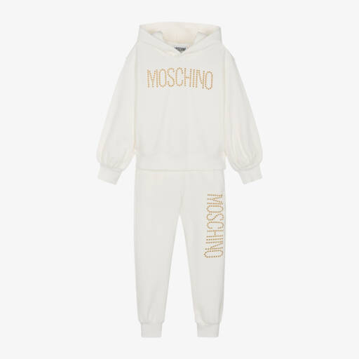 Moschino Kid-Teen-Girls Ivory Studded Logo Tracksuit | Childrensalon Outlet