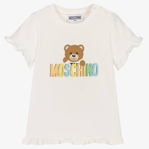 Moschino Baby-تيشيرت أطفال بناتي قطن جيرسي لون عاجي | Childrensalon Outlet