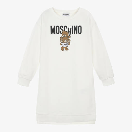Moschino Kid-Teen-فستان سويتشيرت تيدي قطن لون عاجي | Childrensalon Outlet