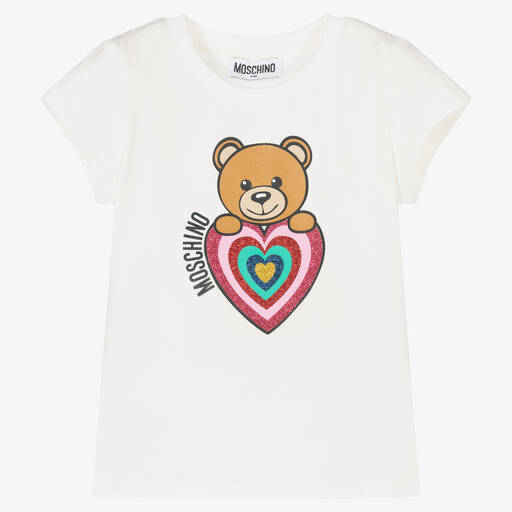 Moschino Kid-Teen-Girls Ivory Teddy Logo T-Shirt | Childrensalon Outlet