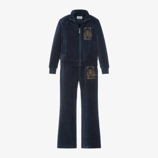 Moschino Kid-Teen-Girls Navy Velour Bear Set | Childrensalon Outlet
