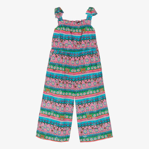 Moschino Kid-Teen-Girls Pink & Blue Cotton Logo Jumpsuit | Childrensalon Outlet