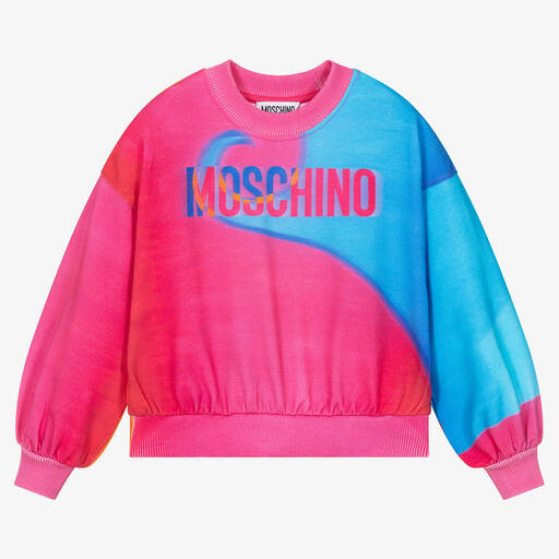 Moschino Kid-Teen-Girls Pink & Blue Cotton Sweatshirt | Childrensalon Outlet