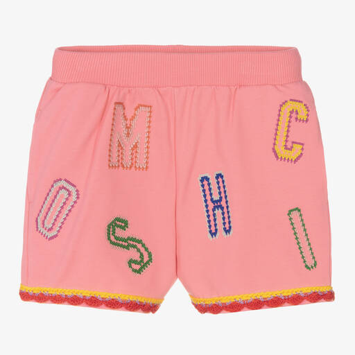 Moschino Kid-Teen-Girls Pink Cotton Embrodered Logo Shorts | Childrensalon Outlet